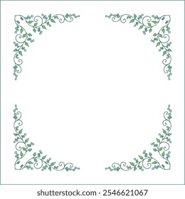 Elegant green vegetal ornamental frame with leaves, decorative border, corners for greeting cards, banners, business cards, invitations, menus. Isolated vector illustration