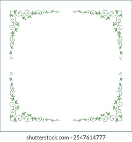 Elegant green vegetal ornamental frame with leaves, decorative border, corners for greeting cards. Isolated vector illustration