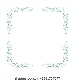 Elegant green vegetal ornamental frame with leaves, decorative border, corners for greeting cards. Isolated vector illustration	
