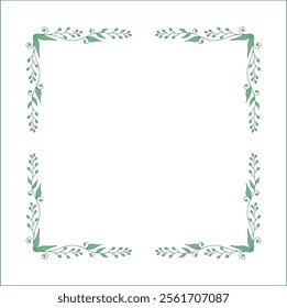Elegant green vegetal ornamental frame with leaves, decorative border, corners for greeting cards. Isolated vector illustration	
