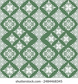 Elegant Green and White Floral Damask Patterns