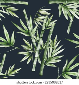 elegant greenery bamboo watercolor floral seamless pattern