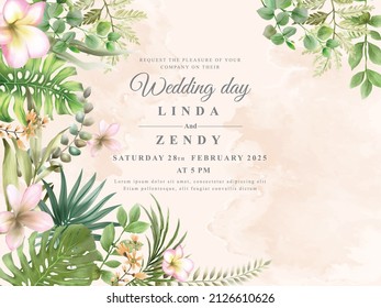 Elegant greenery floral hand drawn wedding invitation card