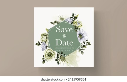 Elegant greenery flower watercolor wedding invitation template