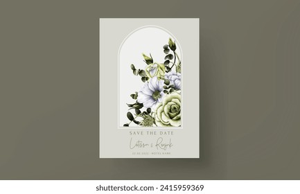 Elegant greenery flower watercolor wedding invitation template