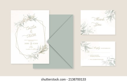 Elegant greenery leaf on wedding invitation card template