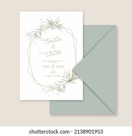Elegant greenery leaf on wedding invitation card template