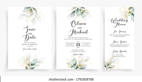Elegante vegetación en la plantilla de la tarjeta de invitación a la boda