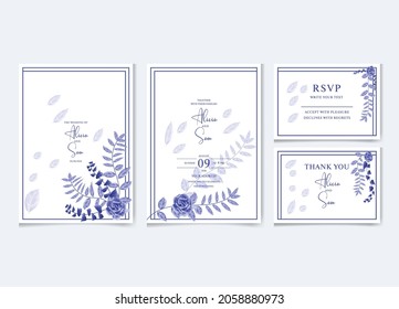 Elegant greenery on wedding invitation card with flower rose, leaves. Wedding Invitation card, save the date, thank you, rsvp template. Vector.