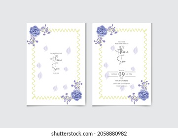 Elegant greenery on wedding invitation card with flower rose, leaves. Wedding Invitation card, save the date, thank you, rsvp template. Vector.