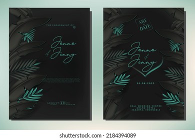 Elegant greenery on wedding invitation card template
