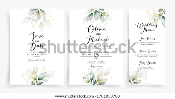 Elegant\
greenery on wedding invitation card\
template