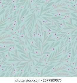 Elegant greenery with purple blossom on green background