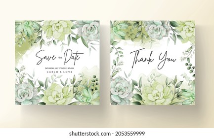 elegant greenery watercolor floral wedding invitation card