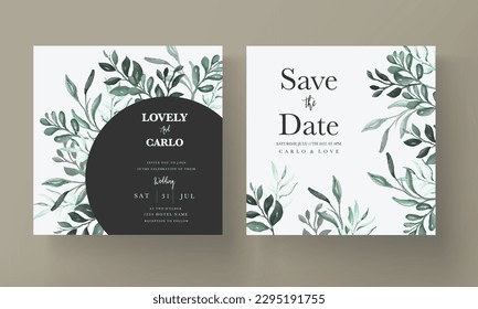 elegant greenery watercolor leaves invitation card template