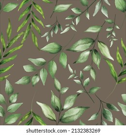 elegant greenery watercolor leaves seamless pattern