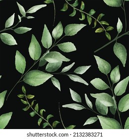 elegant greenery watercolor leaves seamless pattern