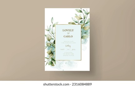 elegant greenery watercolor leaves wedding invitation card template