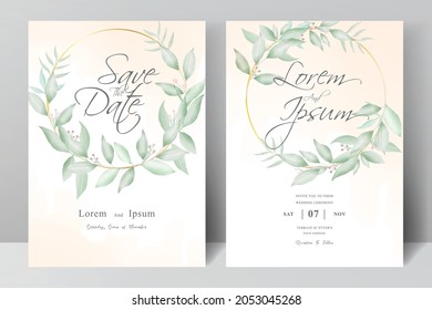 Elegant Greenery Watercolor Wedding Invitation stationery with Hand Drawn Foliage