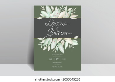 Elegant Greenery Watercolor Wedding Invitation stationery with Hand Drawn Foliage