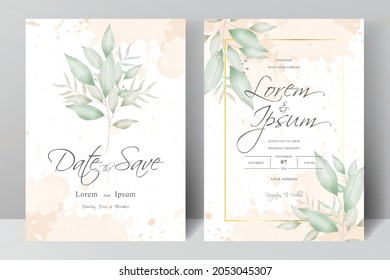 Elegant Greenery Watercolor Wedding Invitation stationery with Hand Drawn Foliage