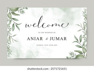 Elegant Greenery Wedding Invitation Card Welcome Sign Template