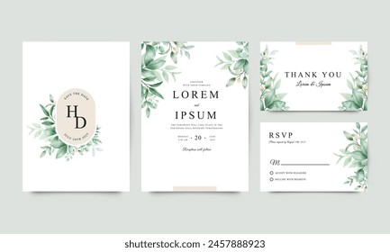 Elegant greenery Wedding Invitation Template set