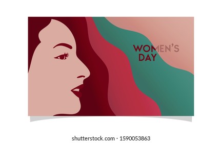 Elegant greeting background design template with illustration of young girl for International Women's Day celebration. Vector illustration.