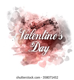 Elegant greeting card decorated with abstract floral design and hearts for Happy Valentine's Day celebration.