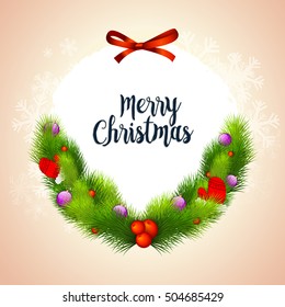 Elegant greeting card decorated with free tree branches and other ornaments for Merry Christmas celebration.