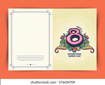 Elegant greeting card decorated with stylish text 8 March on floral design for International Women's Day celebration.