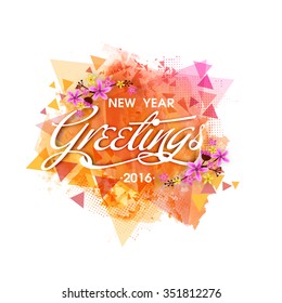 Elegant greeting card design with abstract colorful splash decoration for Happy New Year celebration.
