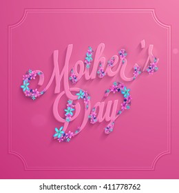 Elegant greeting card design with beautiful flowers decorated text Mother's Day on shiny pink background.