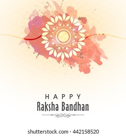 Elegant Greeting Card design with Beautiful Floral Rakhi on abstract background for Happy Raksha Bandhan celebration concept.