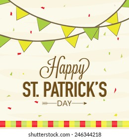 Elegant greeting card design with bunting decoration for Happy St. Patrick's Day celebration.
