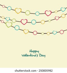 Elegant greeting card design with colorful hearts and circle decoration for Happy Valentine's Day celebrations.