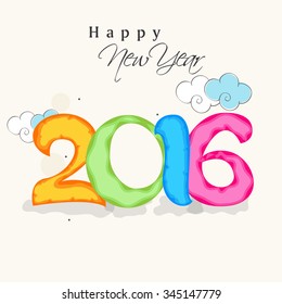 Elegant greeting card design with colorful text 2016 for Happy New Year celebration.