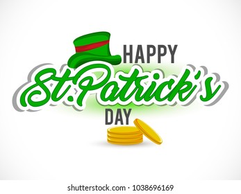 Elegant greeting card design with creative shiny text Happy St. Patrick's Day on green background.