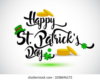 Elegant greeting card design with creative shiny text Happy St. Patrick's Day on green background.