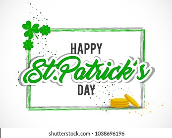 Elegant greeting card design with creative shiny text Happy St. Patrick's Day on green background.