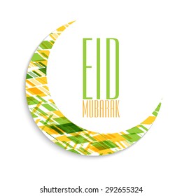 Elegantes Grußkartendesign mit kreativem Halbmond auf weißem Hintergrund für das islamische Festival, Eid-Fest.