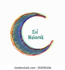 Elegant greeting card design with creative crescent moon on grey background for Islamic holy festival, Eid celebration.