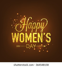 Elegant greeting card design with creative golden text Happy Women's Day on brown background.