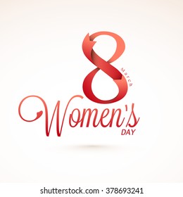 Elegant greeting card design with creative text 8 March made by glossy ribbon for Happy Women's Day celebration.