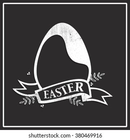 Elegant greeting card design with creative Egg and ribbon on black background for Happy Easter celebration.