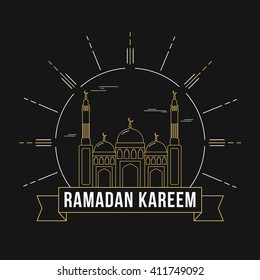 Elegant greeting card design with creative Mosque for Islamic Holy Month of Prayers, Ramadan Kareem celebration.