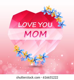 Elegant Greeting Card design with Creative Text Love You Mom for Happy Mother's Day celebration.