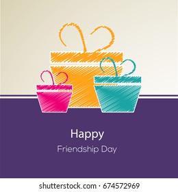 Elegant greeting card design with creative colorful gift boxes for Happy Friendship Day celebration.