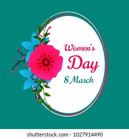 Elegant greeting card design decorated with beautiful flowers for Happy Women's Day celebration.