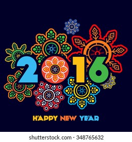 Elegant greeting card design decorated with colorful text 2016 and beautiful snowflakes for Happy New Year celebration.